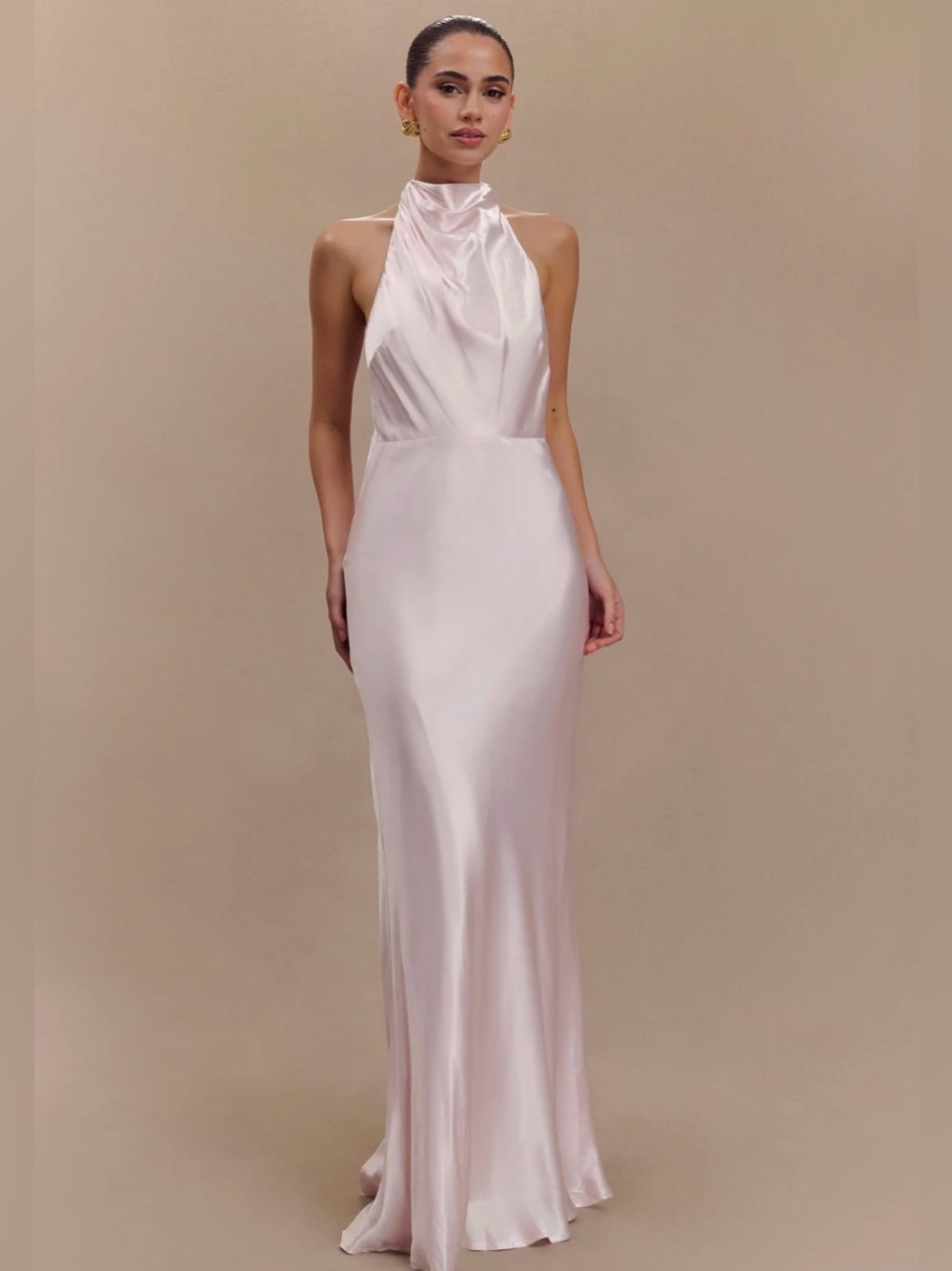 Meshki Satin Halter Maxi Dress - Pale Pink